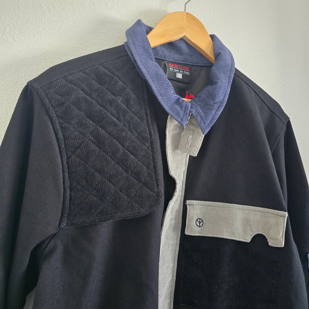 *NWT Mens Babylon LA Work Chore Coat Jacket Size L Black Canvas Corduroy - Picture 5 of 12